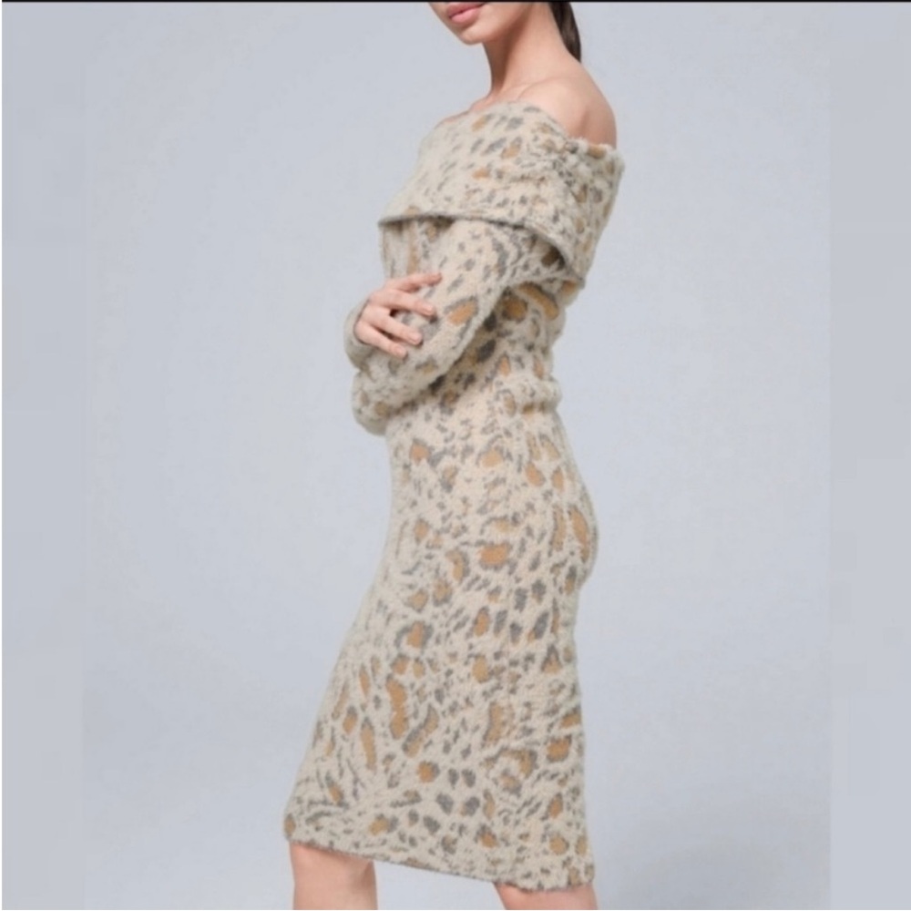 WHBM Leopard Print Off-Shoulder Dress , Soft Elegant Perfect for any occasion.